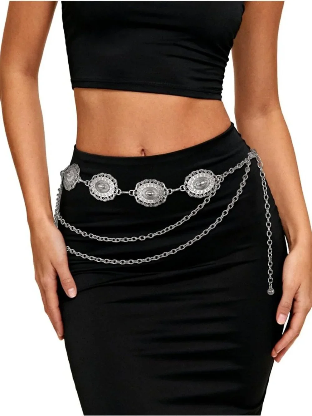 Stylish Metal Chain Belt for Women | Boho Concho Western Belt for Dresses